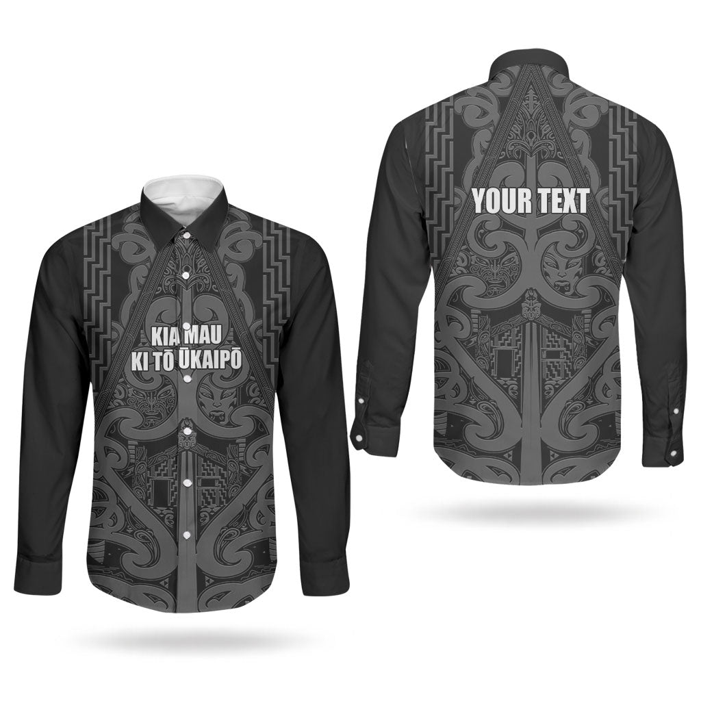 Maori Language Week Personalised Couples Matching Mermaid Dress and Long Sleeve Button Shirt Kia Mau Ki To Ukaipo Grey Color