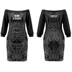 Maori Language Week Personalised Couples Matching Off The Shoulder Long Sleeve Dress and Long Sleeve Button Shirt Kia Mau Ki To Ukaipo Grey Color