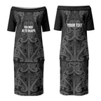 Maori Language Week Personalised Couples Matching Puletasi and Long Sleeve Button Shirt Kia Mau Ki To Ukaipo Grey Color