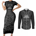 Maori Language Week Personalised Couples Matching Short Sleeve Bodycon Dress and Long Sleeve Button Shirt Kia Mau Ki To Ukaipo Grey Color