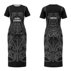 Maori Language Week Personalised Couples Matching Short Sleeve Bodycon Dress and Long Sleeve Button Shirt Kia Mau Ki To Ukaipo Grey Color