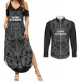 Maori Language Week Personalised Couples Matching Summer Maxi Dress and Long Sleeve Button Shirt Kia Mau Ki To Ukaipo Grey Color