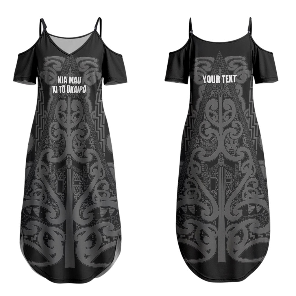 Maori Language Week Personalised Couples Matching Summer Maxi Dress and Long Sleeve Button Shirt Kia Mau Ki To Ukaipo Grey Color