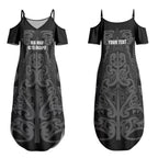 Maori Language Week Personalised Couples Matching Summer Maxi Dress and Long Sleeve Button Shirt Kia Mau Ki To Ukaipo Grey Color
