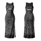 Maori Language Week Personalised Couples Matching Tank Maxi Dress and Long Sleeve Button Shirt Kia Mau Ki To Ukaipo Grey Color