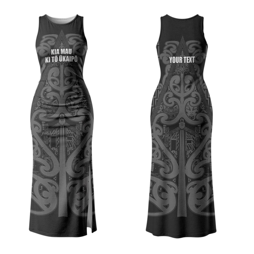 Maori Language Week Personalised Couples Matching Tank Maxi Dress and Long Sleeve Button Shirt Kia Mau Ki To Ukaipo Grey Color