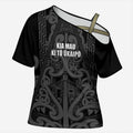 Maori Language Week Personalised Cross Shoulder Shirt Kia Mau Ki To Ukaipo Grey Color