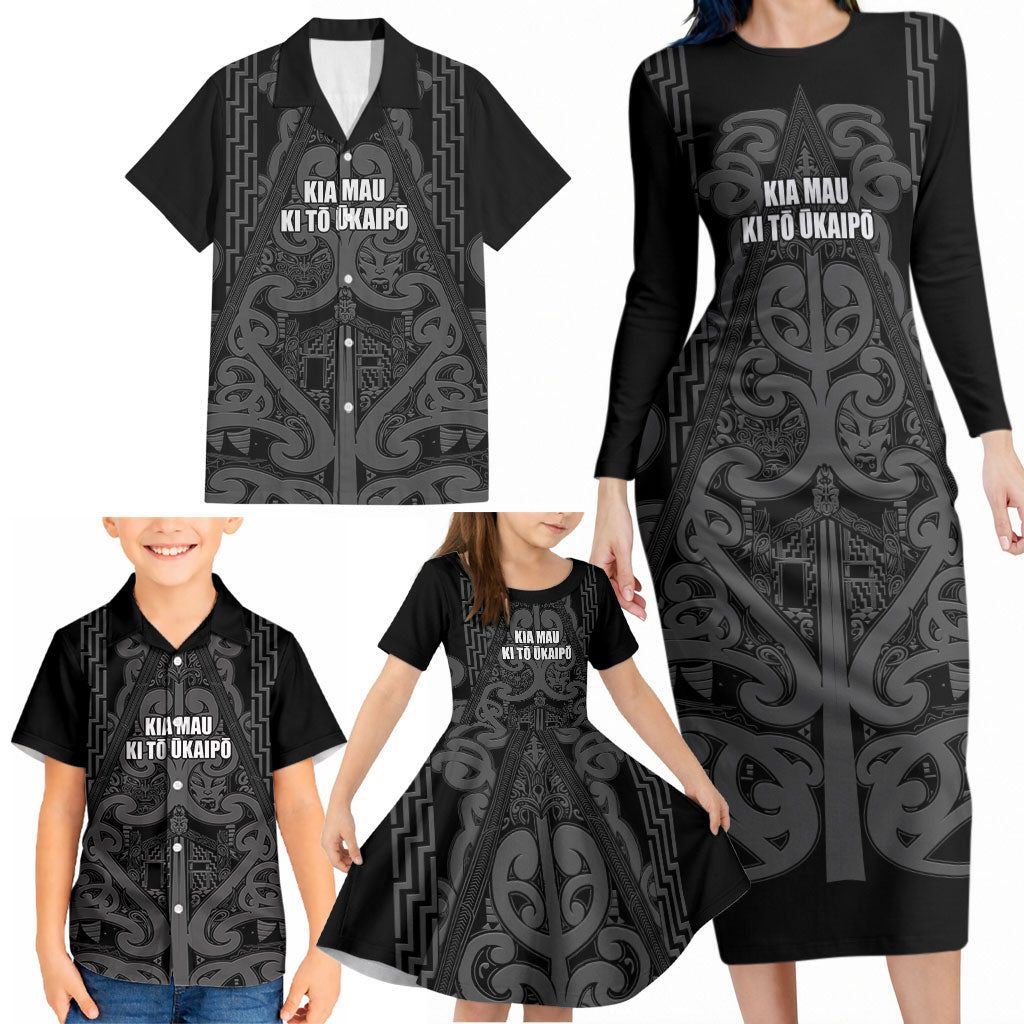 Maori Language Week Personalised Family Matching Long Sleeve Bodycon Dress and Hawaiian Shirt Kia Mau Ki To Ukaipo Grey Color