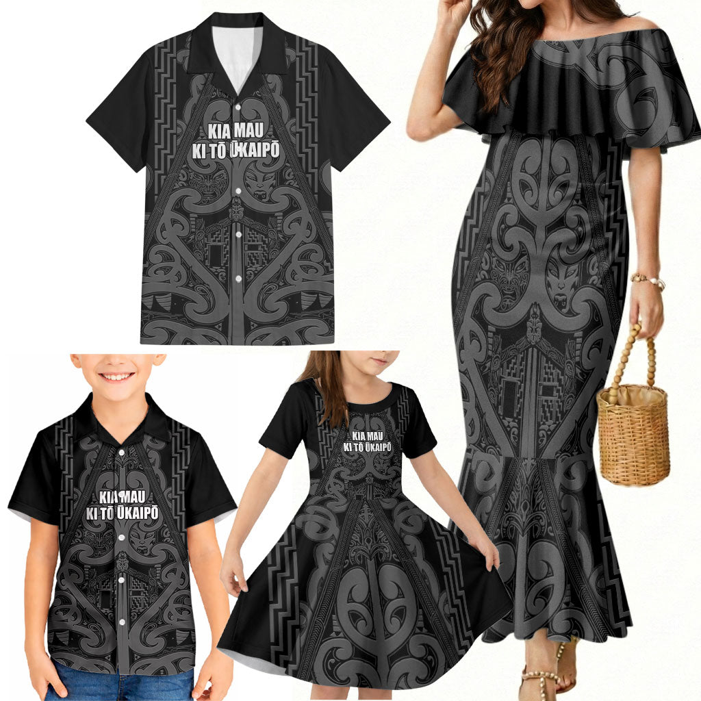 Maori Language Week Personalised Family Matching Mermaid Dress and Hawaiian Shirt Kia Mau Ki To Ukaipo Grey Color