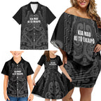 Maori Language Week Personalised Family Matching Off Shoulder Short Dress and Hawaiian Shirt Kia Mau Ki To Ukaipo Grey Color