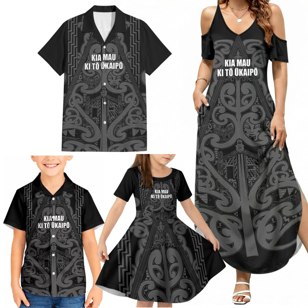 Maori Language Week Personalised Family Matching Summer Maxi Dress and Hawaiian Shirt Kia Mau Ki To Ukaipo Grey Color
