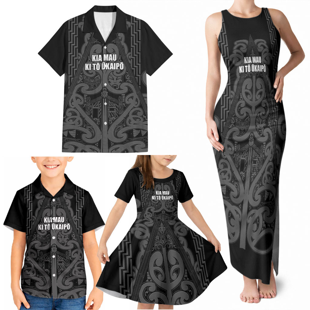Maori Language Week Personalised Family Matching Tank Maxi Dress and Hawaiian Shirt Kia Mau Ki To Ukaipo Grey Color