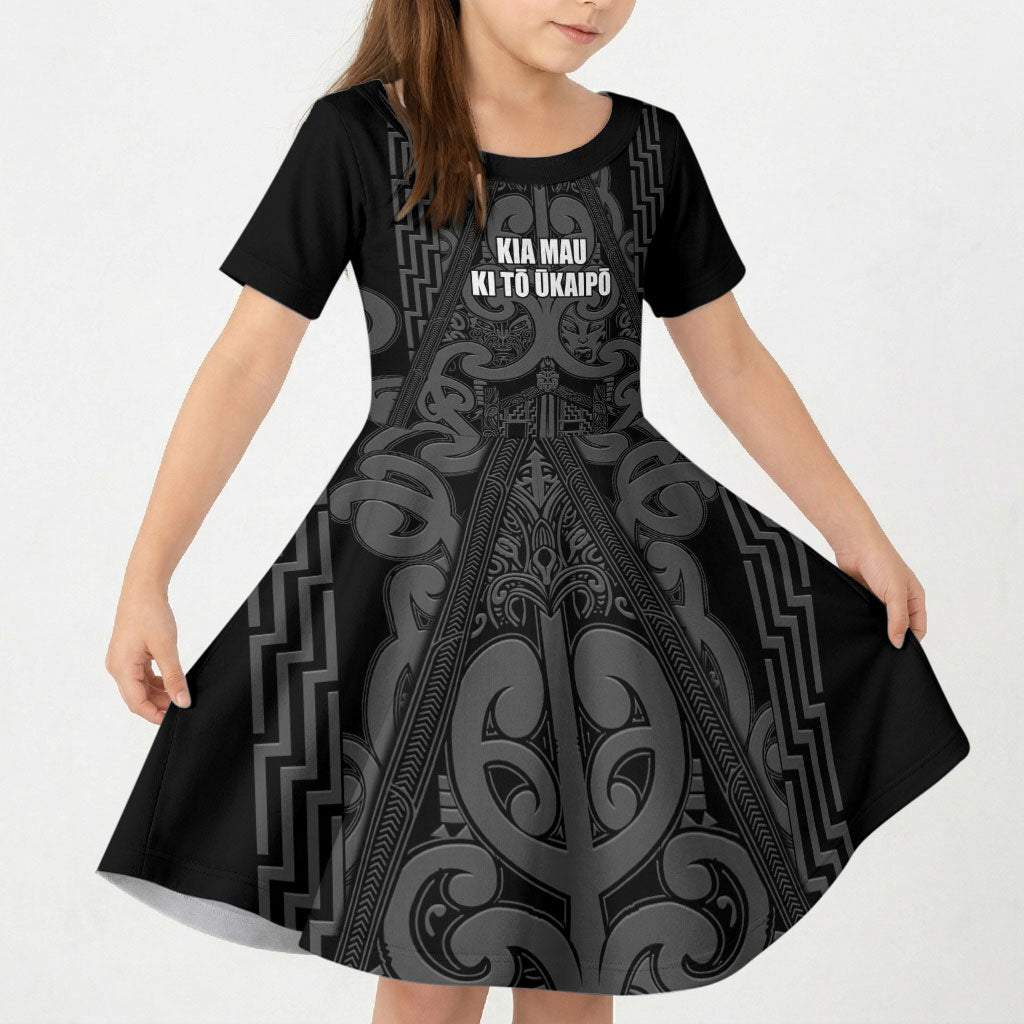 Maori Language Week Personalised Kid Short Sleeve Dress Kia Mau Ki To Ukaipo Grey Color