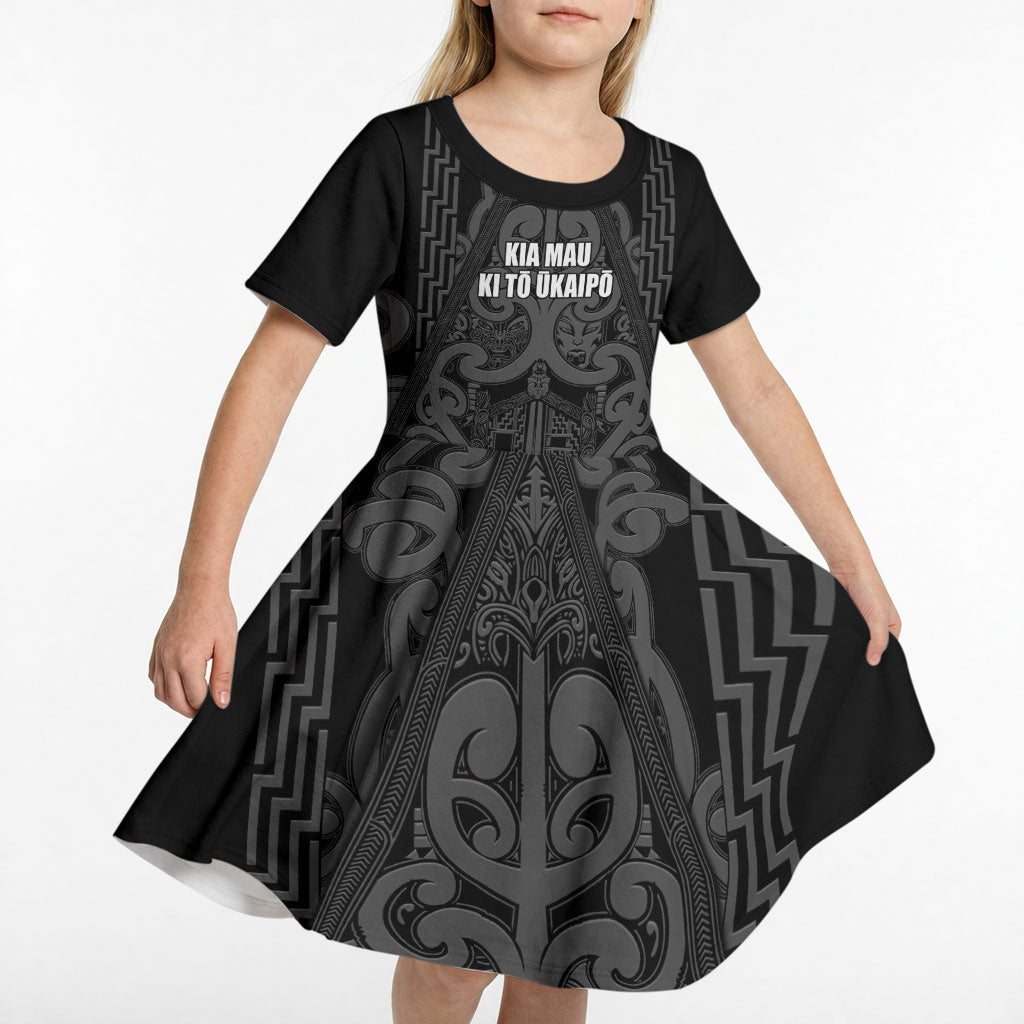 Maori Language Week Personalised Kid Short Sleeve Dress Kia Mau Ki To Ukaipo Grey Color