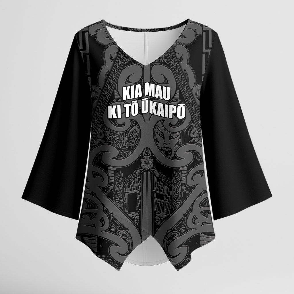 Maori Language Week Personalised Kimono Sleeve Blouse Kia Mau Ki To Ukaipo Grey Color