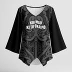 Maori Language Week Personalised Kimono Sleeve Blouse Kia Mau Ki To Ukaipo Grey Color