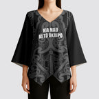 Maori Language Week Personalised Kimono Sleeve Blouse Kia Mau Ki To Ukaipo Grey Color