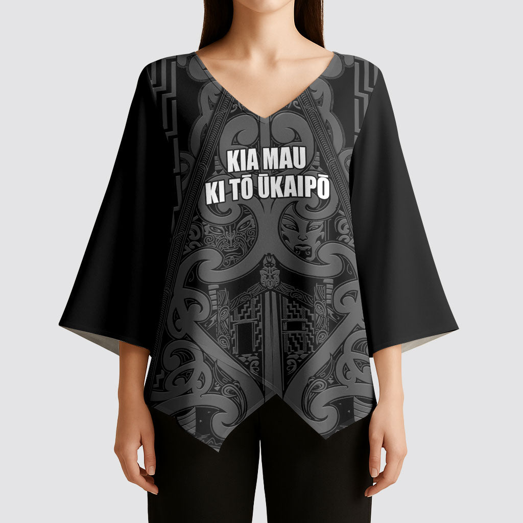 Maori Language Week Personalised Kimono Sleeve Blouse Kia Mau Ki To Ukaipo Grey Color
