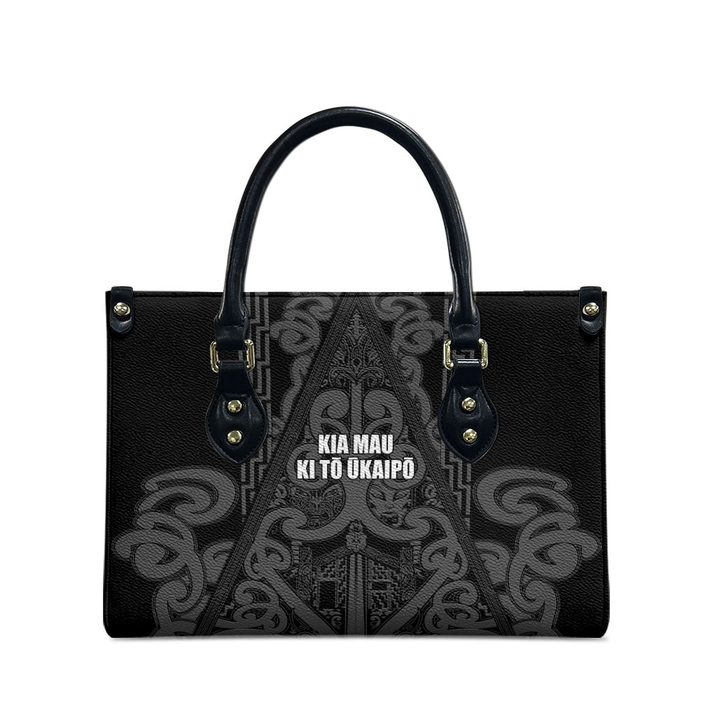 Maori Language Week Leather Bag Kia Mau Ki To Ukaipo Grey Color