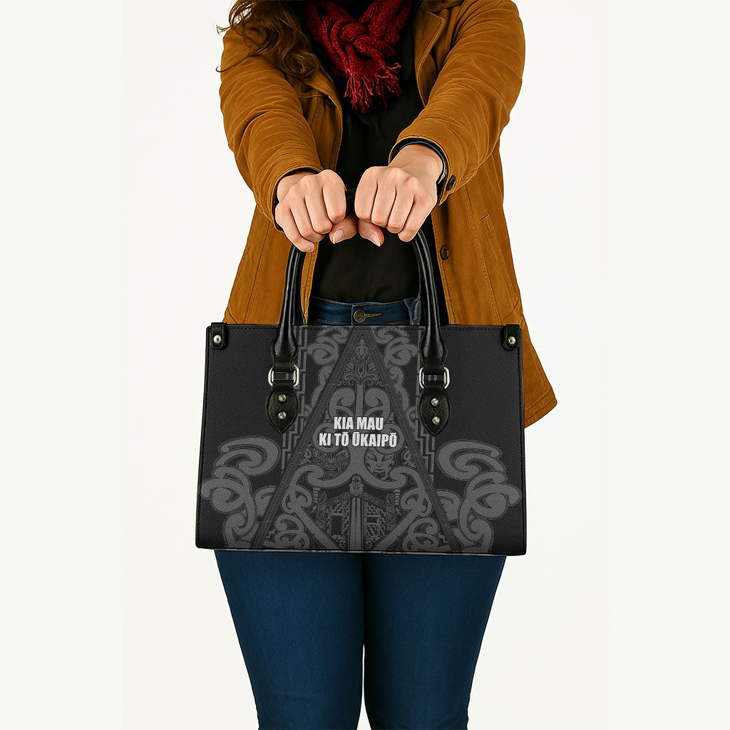 Maori Language Week Leather Bag Kia Mau Ki To Ukaipo Grey Color
