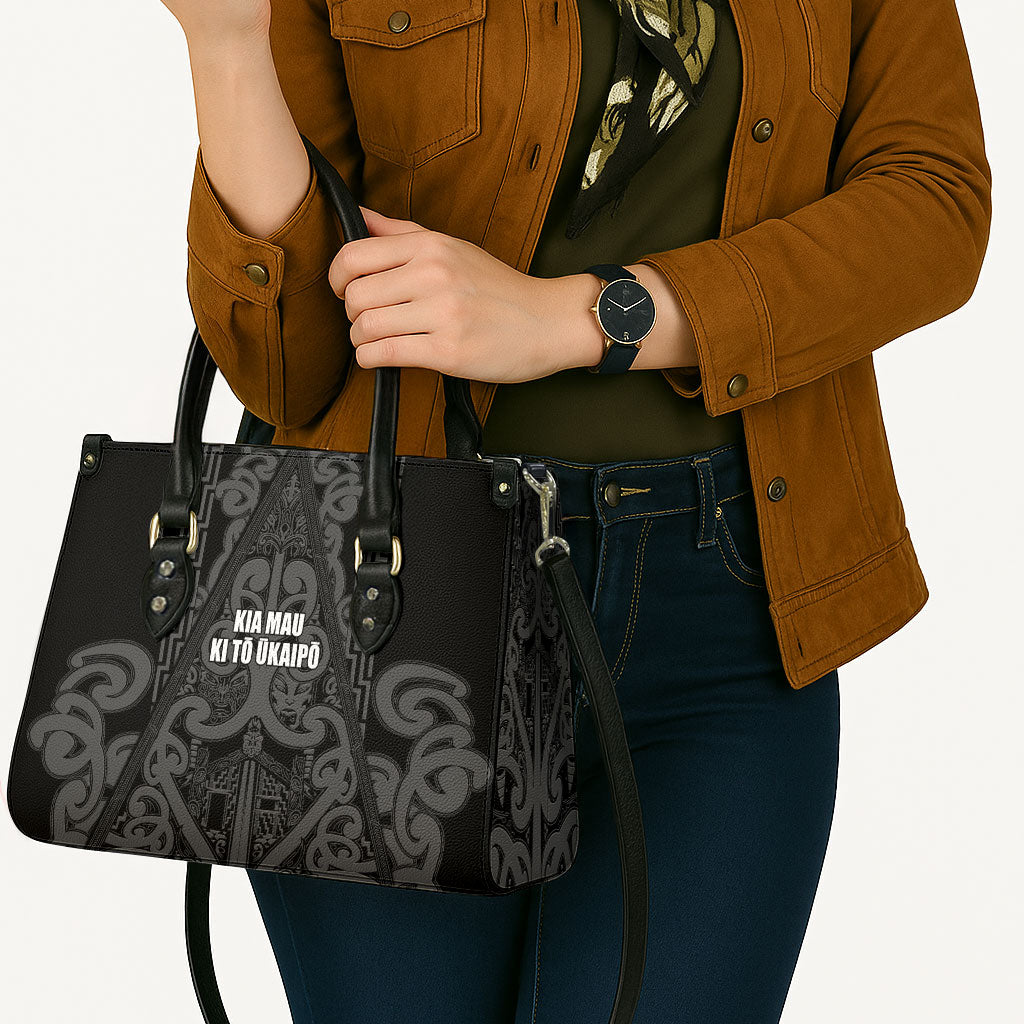 Maori Language Week Leather Bag Kia Mau Ki To Ukaipo Grey Color