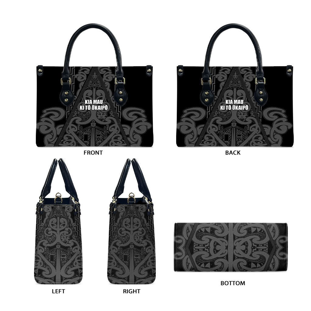 Maori Language Week Leather Bag Kia Mau Ki To Ukaipo Grey Color