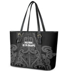 Maori Language Week Leather Tote Bag Kia Mau Ki To Ukaipo Grey Color
