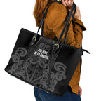 Maori Language Week Leather Tote Bag Kia Mau Ki To Ukaipo Grey Color