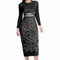 Maori Language Week Personalised Long Sleeve Bodycon Dress Kia Mau Ki To Ukaipo Grey Color