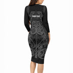 Maori Language Week Personalised Long Sleeve Bodycon Dress Kia Mau Ki To Ukaipo Grey Color