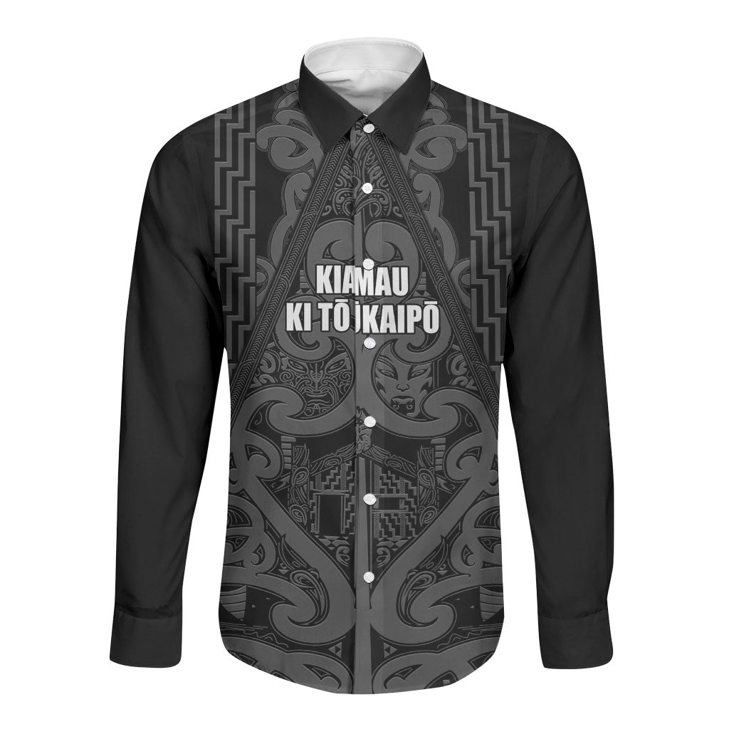 Maori Language Week Personalised Long Sleeve Button Shirt Kia Mau Ki To Ukaipo Grey Color
