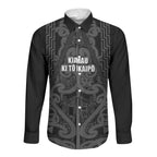 Maori Language Week Personalised Long Sleeve Button Shirt Kia Mau Ki To Ukaipo Grey Color