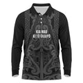 Maori Language Week Personalised Long Sleeve Polo Shirt Kia Mau Ki To Ukaipo Grey Color