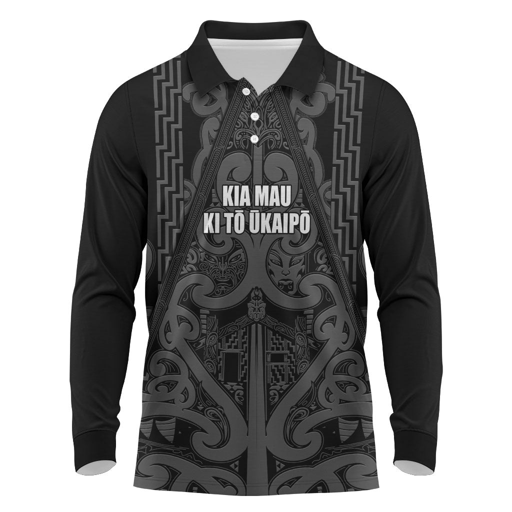 Maori Language Week Personalised Long Sleeve Polo Shirt Kia Mau Ki To Ukaipo Grey Color