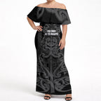 Maori Language Week Personalised Off Shoulder Maxi Dress Kia Mau Ki To Ukaipo Grey Color