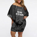 Maori Language Week Personalised Off Shoulder Short Dress Kia Mau Ki To Ukaipo Grey Color