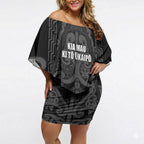 Maori Language Week Personalised Off Shoulder Short Dress Kia Mau Ki To Ukaipo Grey Color