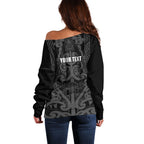 Maori Language Week Personalised Off Shoulder Sweater Kia Mau Ki To Ukaipo Grey Color