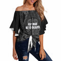 Maori Language Week Personalised Off Shoulder Wrap Waist Top Kia Mau Ki To Ukaipo Grey Color