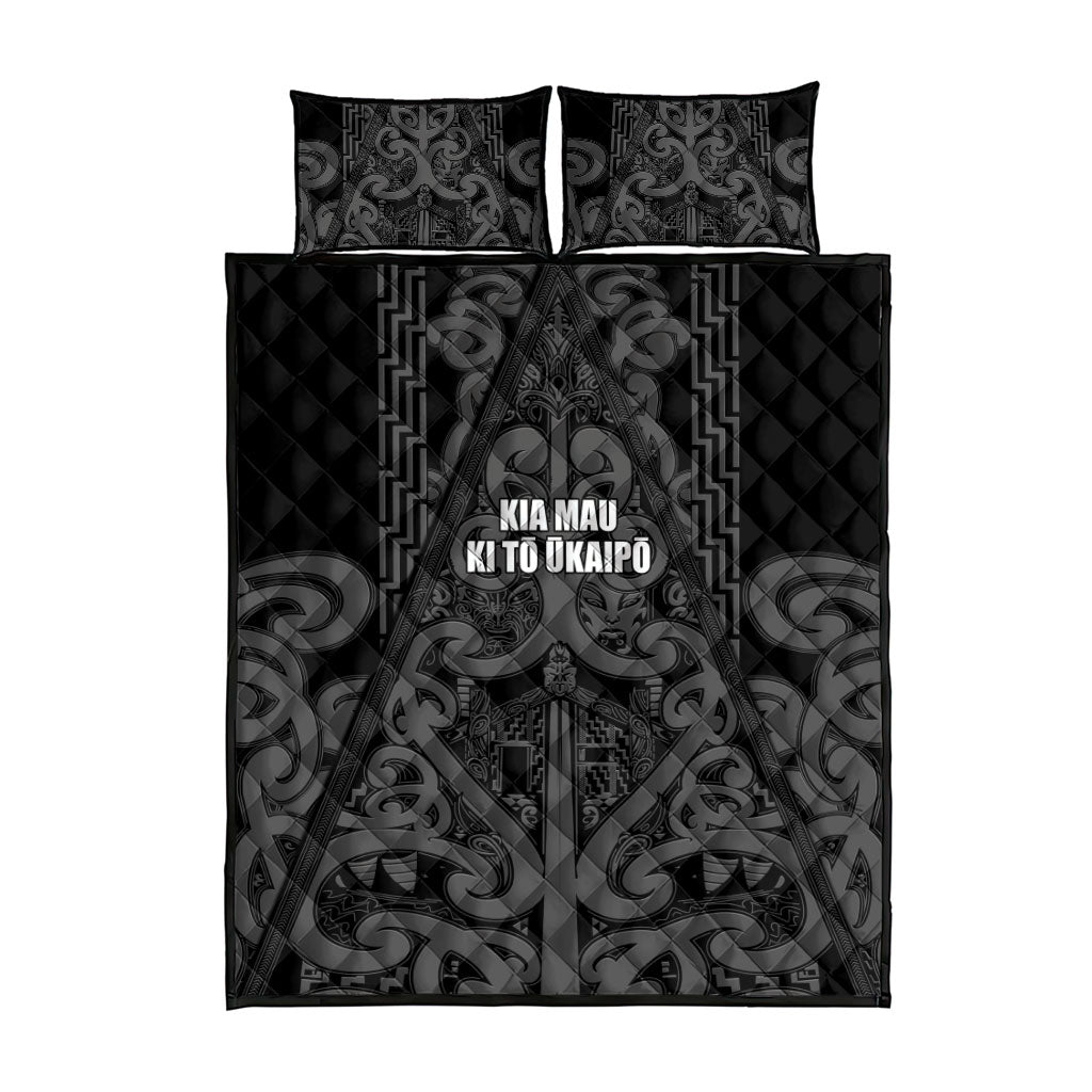 Maori Language Week Quilt Bed Set Kia Mau Ki To Ukaipo Grey Color