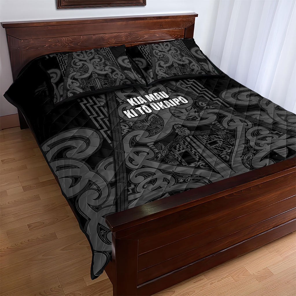 Maori Language Week Quilt Bed Set Kia Mau Ki To Ukaipo Grey Color