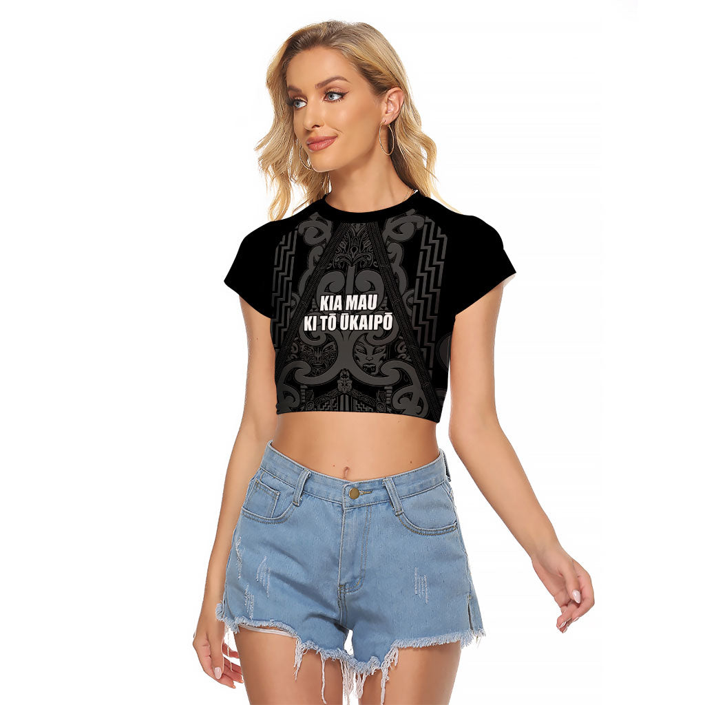 Maori Language Week Personalised Raglan Cropped T Shirt Kia Mau Ki To Ukaipo Grey Color