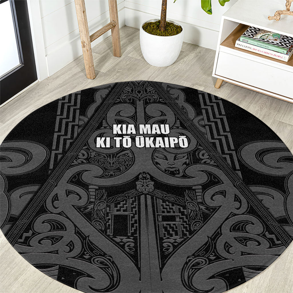 Maori Language Week Round Carpet Kia Mau Ki To Ukaipo Grey Color