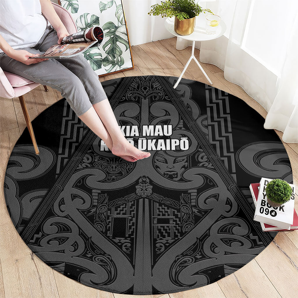 Maori Language Week Round Carpet Kia Mau Ki To Ukaipo Grey Color