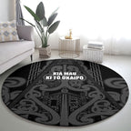 Maori Language Week Round Carpet Kia Mau Ki To Ukaipo Grey Color
