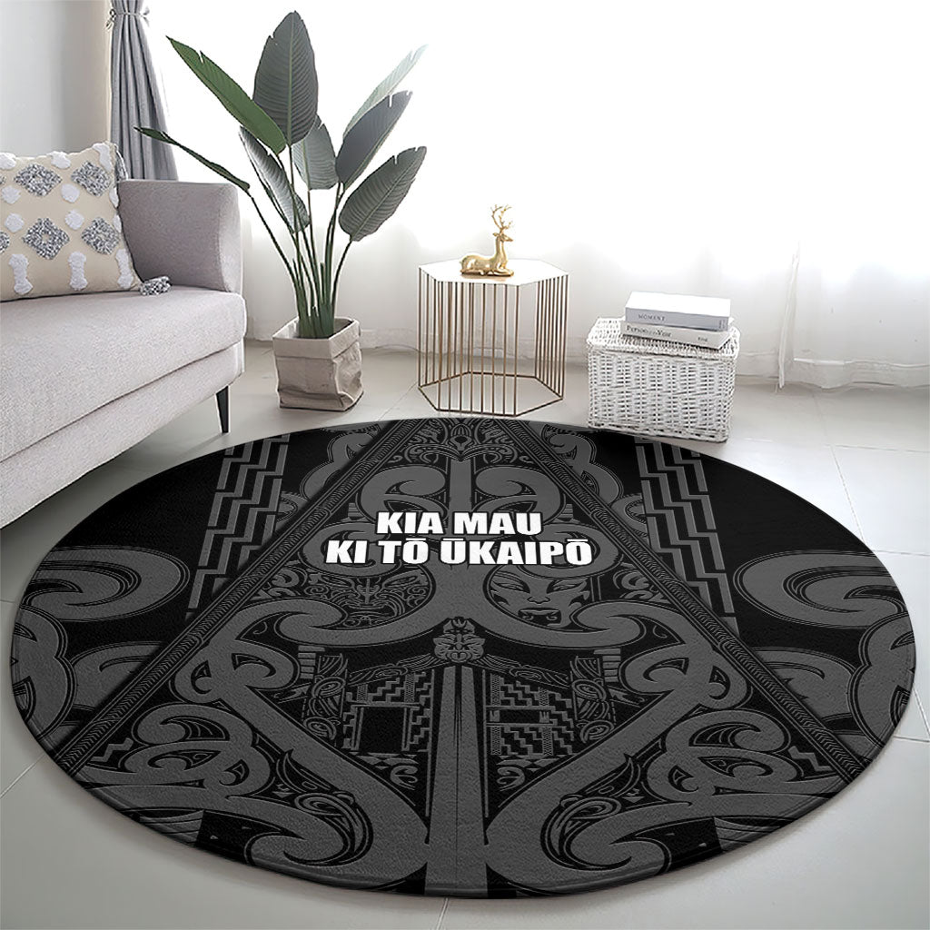 Maori Language Week Round Carpet Kia Mau Ki To Ukaipo Grey Color