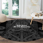 Maori Language Week Round Carpet Kia Mau Ki To Ukaipo Grey Color
