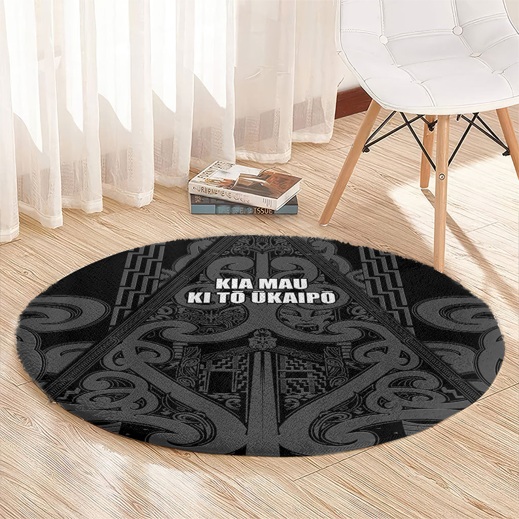 Maori Language Week Round Carpet Kia Mau Ki To Ukaipo Grey Color