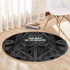 Maori Language Week Round Carpet Kia Mau Ki To Ukaipo Grey Color