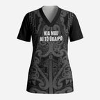 Maori Language Week Personalised Scrub Top Kia Mau Ki To Ukaipo Grey Color